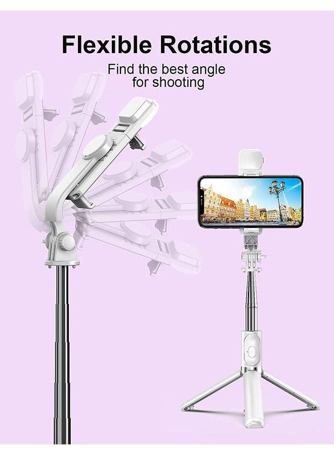 Selfie Stick with Light,Long Selfie Stick with Tripod Stand,Bluetooth Mobile Selfie Stick for Mobile Phone, Makeup,Selfie,Vlogging,Youtube,Live,Iphone (white)  - Image 2