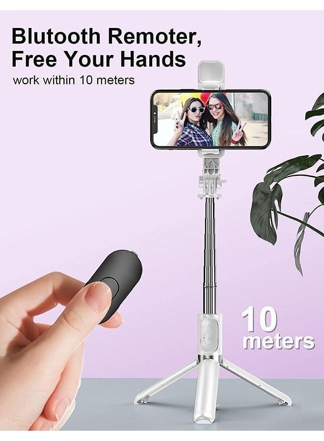 Selfie Stick with Light,Long Selfie Stick with Tripod Stand,Bluetooth Mobile Selfie Stick for Mobile Phone, Makeup,Selfie,Vlogging,Youtube,Live,Iphone (white)  - Image 3
