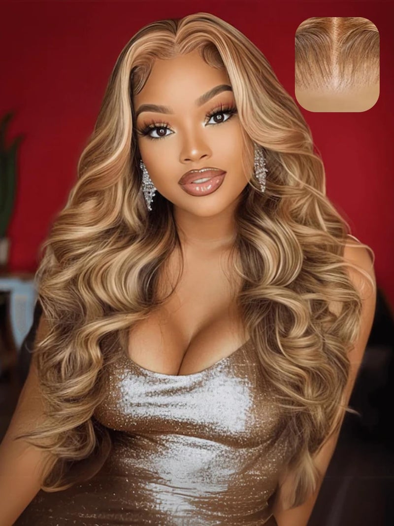 UNICE Pre Everything 13X4 Pre Cut Lace Front Glueless Wig Brown Blonde Highlight Body Wave Wig Pre Bleached Invisible Bye Bye Knots Wig Human Hair Pre Plucked 150% Density 18inch - Image 1