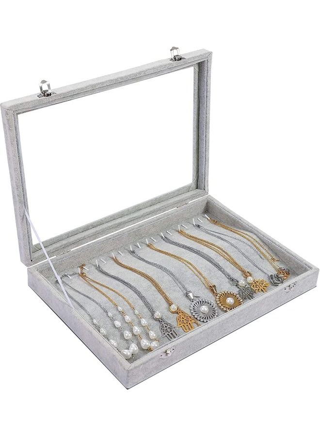 Padom Jewelry Tray, Multi-Functional Jewelry Organizer with Lid & Lock for Ring, Earring, Stud, Necklace, Bracelet, Watch, Soft ice Velvet Jewelry Showcase Display Tray (Necklace) - Image 1
