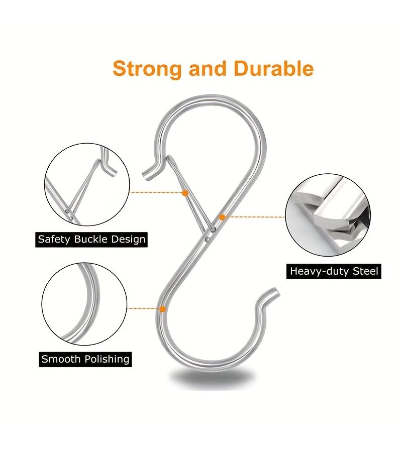 4 Pcs Pack 3.55 Inches Heavy Duty S Hooks With Safety Buckle For Hanging Kitchen Pot Rack Utility Hooks Silvery - Image 4