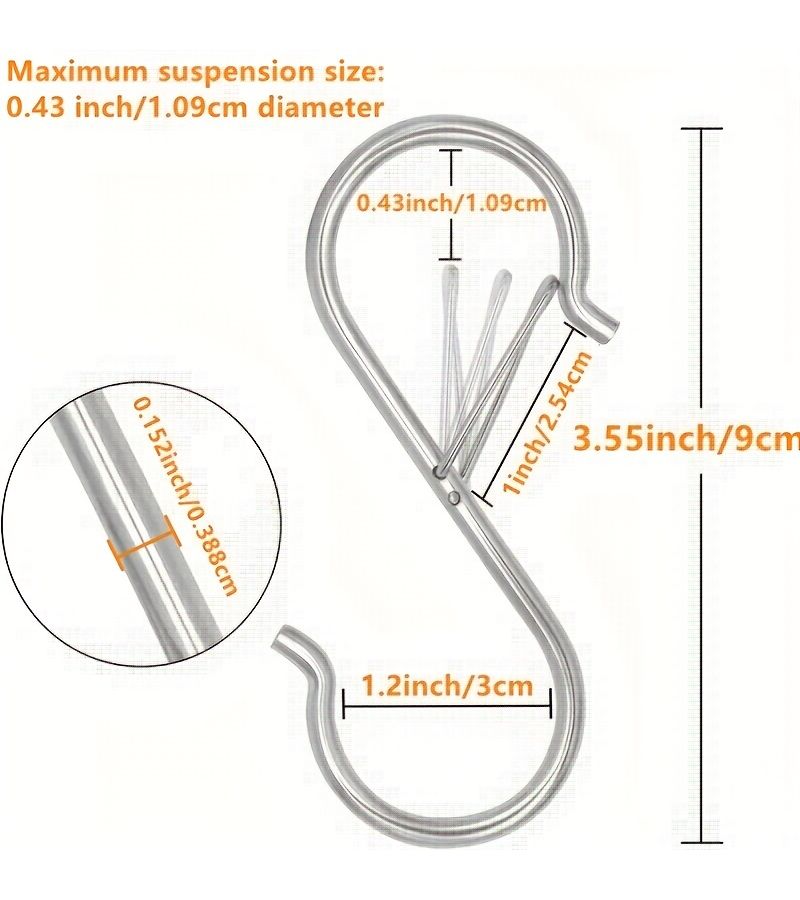 4 Pcs Pack 3.55 Inches Heavy Duty S Hooks With Safety Buckle For Hanging Kitchen Pot Rack Utility Hooks Silvery - Image 3