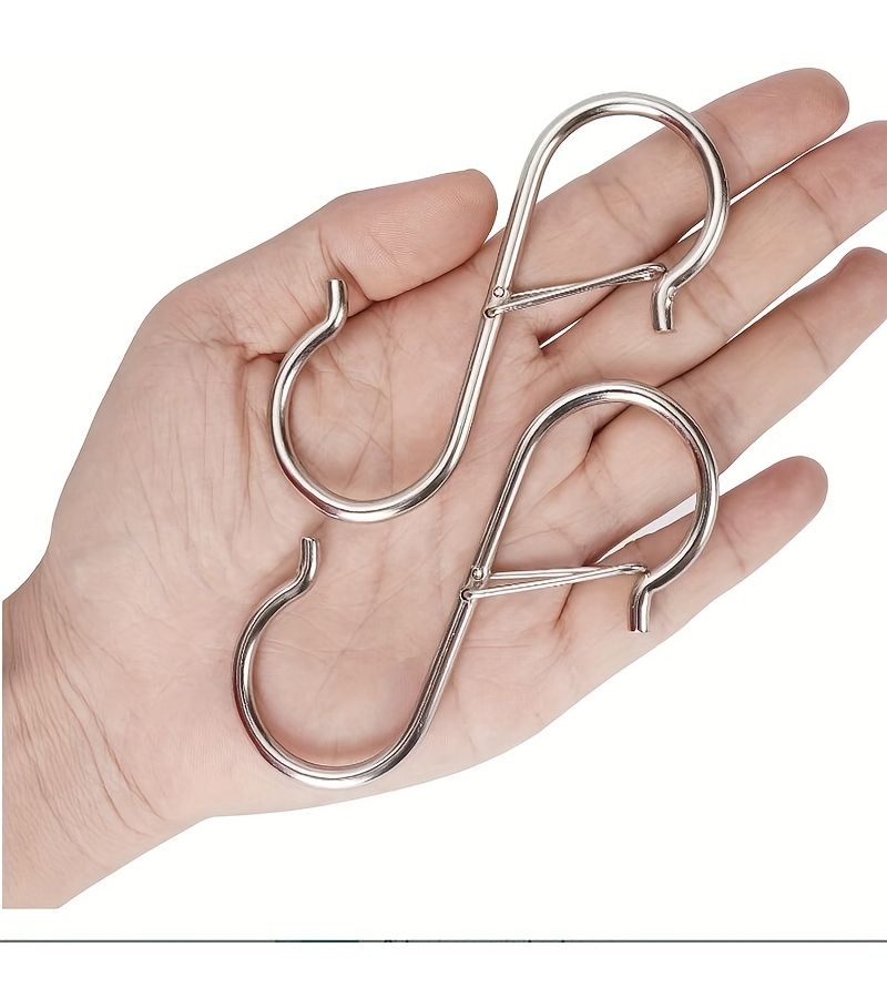 4 Pcs Pack 3.55 Inches Heavy Duty S Hooks With Safety Buckle For Hanging Kitchen Pot Rack Utility Hooks Silvery - Image 2