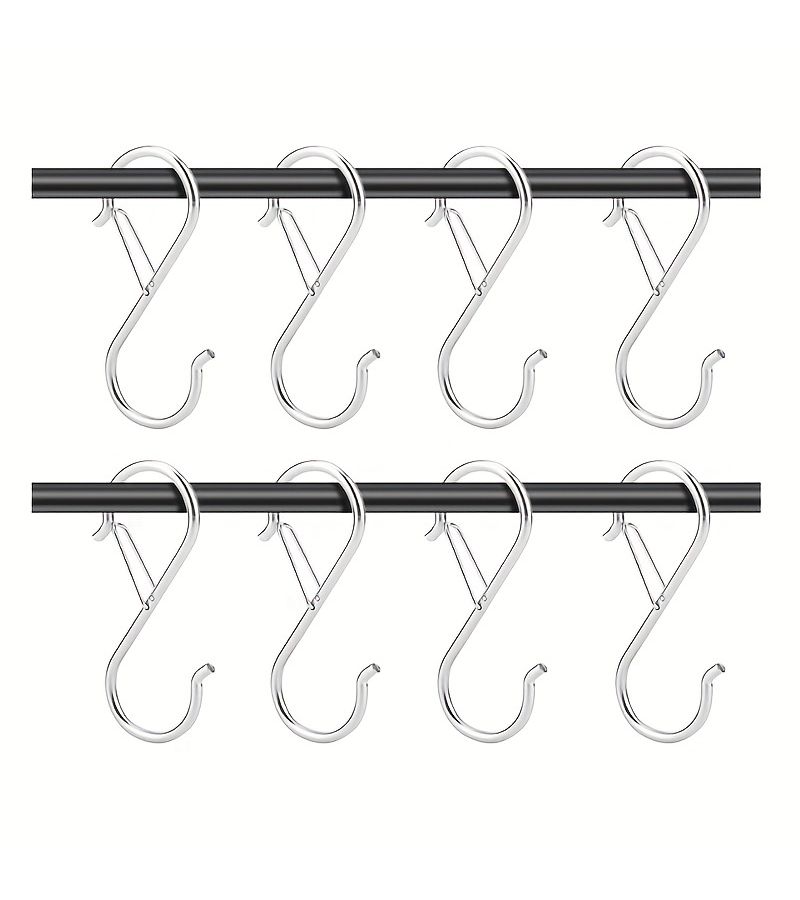 4 Pcs Pack 3.55 Inches Heavy Duty S Hooks With Safety Buckle For Hanging Kitchen Pot Rack Utility Hooks Silvery - Image 1