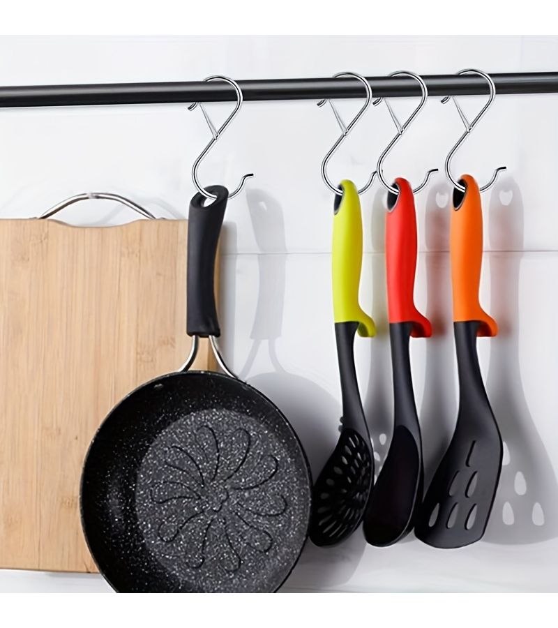 4 Pcs Pack 3.55 Inches Heavy Duty S Hooks With Safety Buckle For Hanging Kitchen Pot Rack Utility Hooks Silvery - Image 5