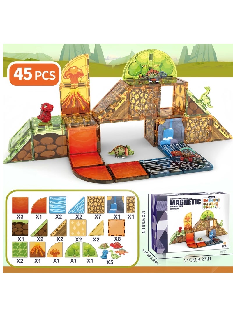 45 Piece Magnetic Building Sets ,3D Building Blocks Toys for Kids Ages 3+, Dinosaur World Construction Educational STEM Toys for Boys and Girls. - Image 1