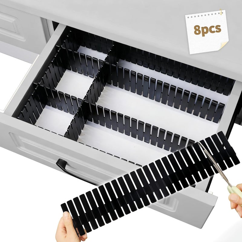 Bofoho Drawer Divider Adjustable Diy Storage Organizer Separator for Tidying Clutter Cutlery Makeup Clothes of Dresses, Desk & Box in Kitchen Bathroom Bedroom Office (Cut at Will) (Black 8pcs) - Image 1