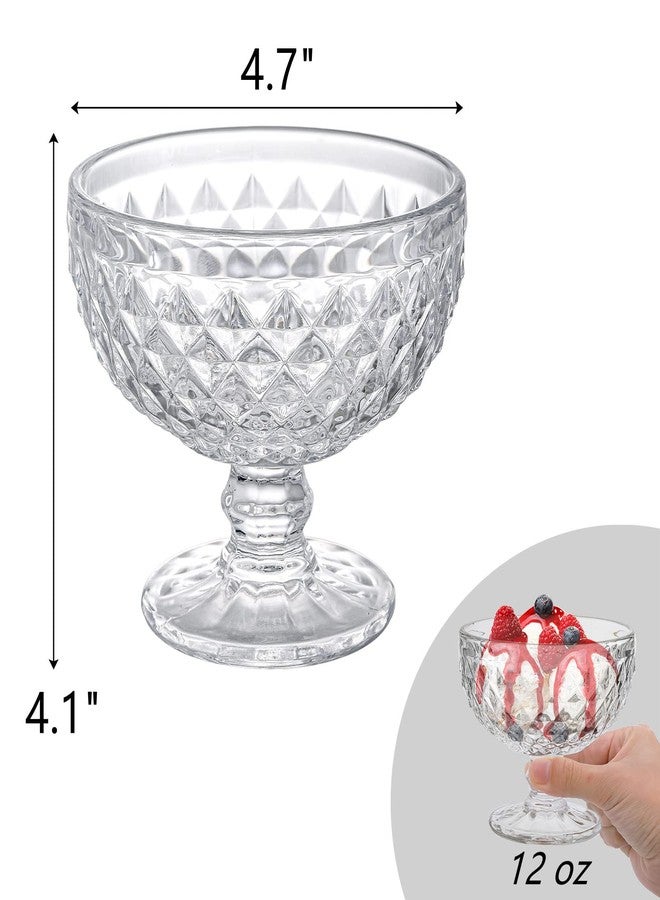 ZOOFOX Set of 6 Glass Dessert Bowls, 12 Oz Glass Ice Cream Sundae Cups with Vintage Diamond Pattern, Footed Dessert Bowl Set for Sundae, Ice Cream, Smoothie, Fruit, Salad, Yogurt, Trifle - Image 2