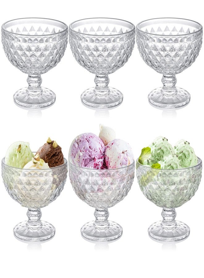 ZOOFOX Set of 6 Glass Dessert Bowls, 12 Oz Glass Ice Cream Sundae Cups with Vintage Diamond Pattern, Footed Dessert Bowl Set for Sundae, Ice Cream, Smoothie, Fruit, Salad, Yogurt, Trifle - Image 1