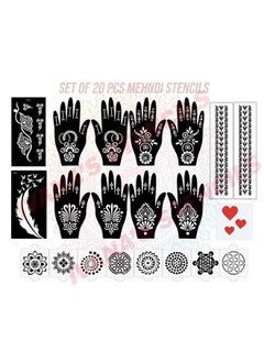 ivana's Set Of 20 Pcs Combo Pack, Reusable Stencil Mehandifor Both Hands, Easy To Use, Best For Girls, Women, Kids & Teen| New Mehandi Stencils Design Stickers, D-2321  - Image 1