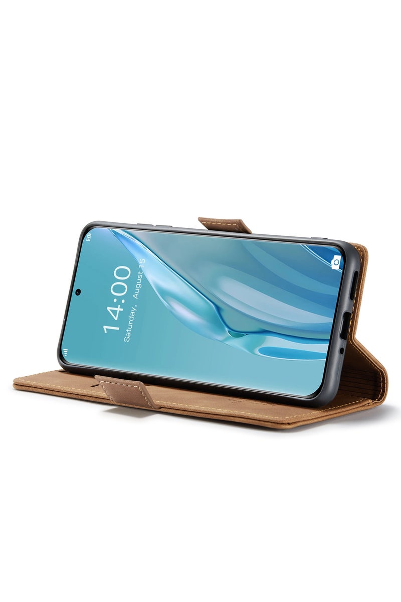 CaseMe Huawei pura 70 Pro Wallet Case Book Folding Flip Folio Case with Magnetic Kickstand Card Slots Protective Cover - Brown - Image 3