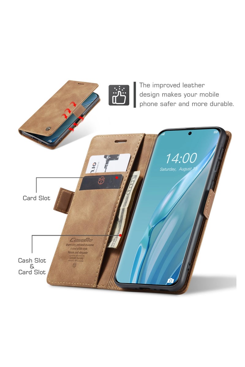 CaseMe Huawei pura 70 Pro Wallet Case Book Folding Flip Folio Case with Magnetic Kickstand Card Slots Protective Cover - Brown - Image 4