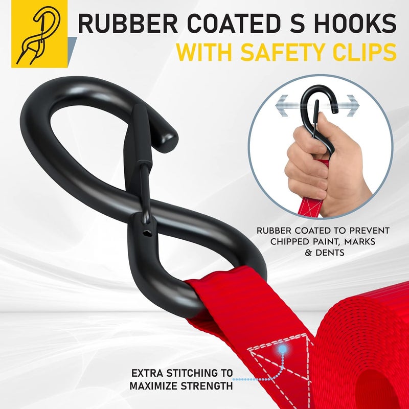 AUGO Heavy Duty Ratchet Tie Down Straps Set - 4 Pack, 15 FT, 2200 LB Break Strength - Image 3