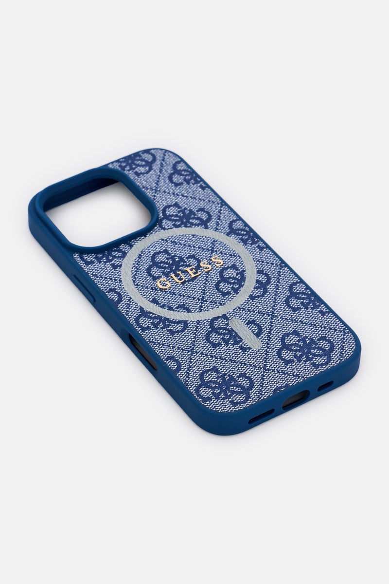 GUESS حافظة صلبة من PU لجهاز iPhone 16 Pro Magsafe 4G مع شعار كلاسيكي، زرقاء - Image 4