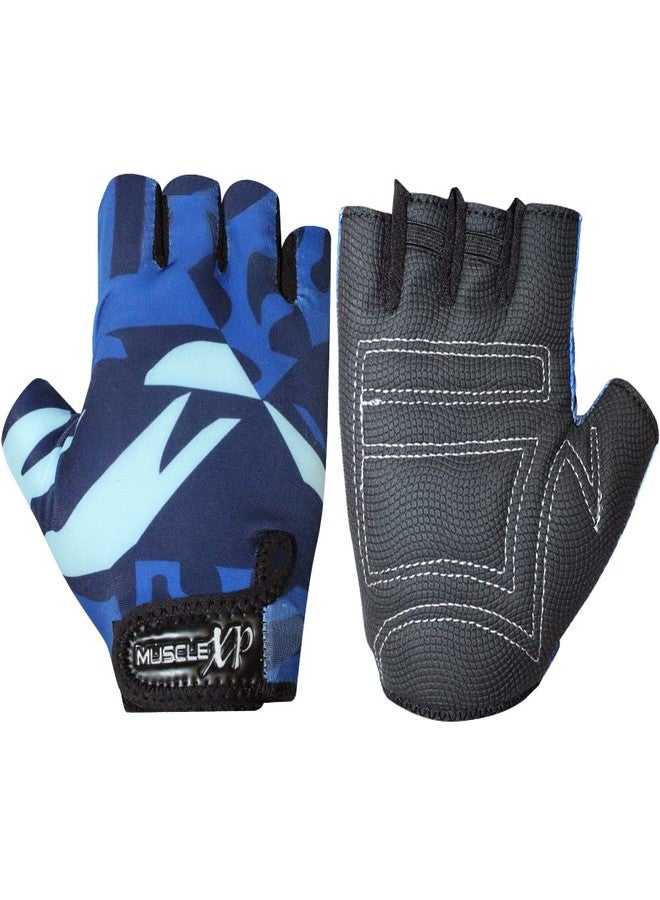 MuscleXP Stout Blue Unisex Fitness Sports Gym Gloves Lightweight, Velcro Wrist Closure, for Weight Lifting, Fitness Training, Cycling, Non-Slip, Breathable, Moisture Absorbing (Blue & Black), 1 Pair - Image 1