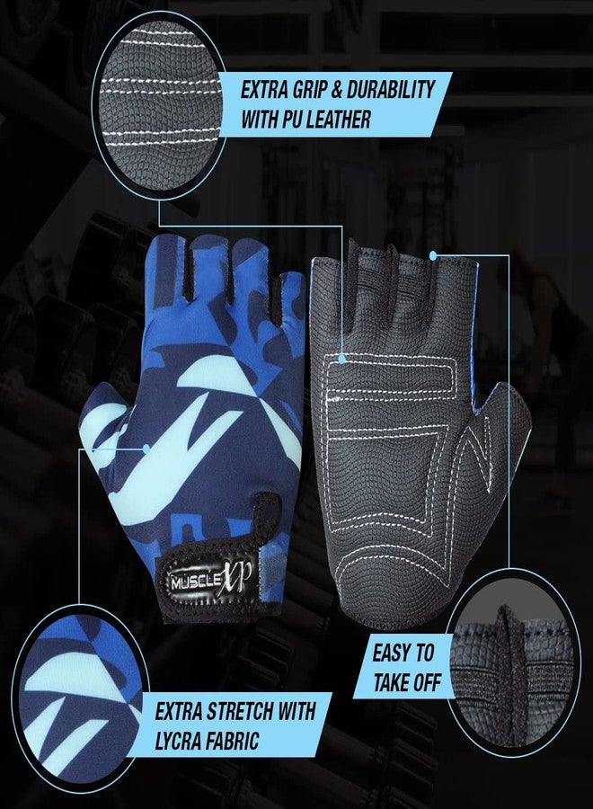 MuscleXP Stout Blue Unisex Fitness Sports Gym Gloves Lightweight, Velcro Wrist Closure, for Weight Lifting, Fitness Training, Cycling, Non-Slip, Breathable, Moisture Absorbing (Blue & Black), 1 Pair - Image 5