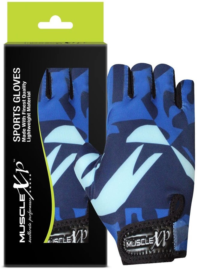 MuscleXP Stout Blue Unisex Fitness Sports Gym Gloves Lightweight, Velcro Wrist Closure, for Weight Lifting, Fitness Training, Cycling, Non-Slip, Breathable, Moisture Absorbing (Blue & Black), 1 Pair - Image 2