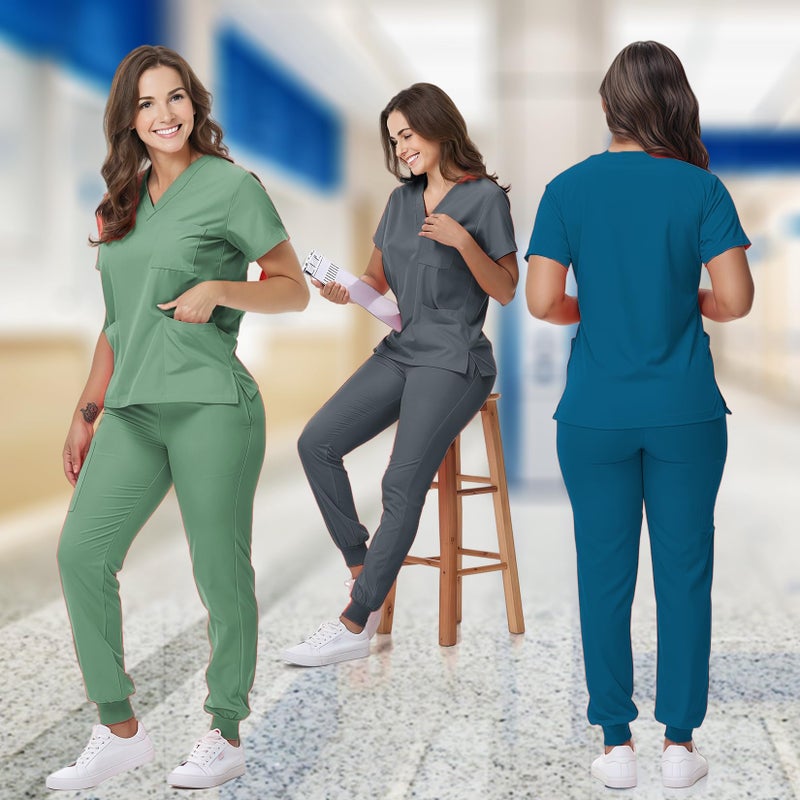 Mizzuco Scrubs Set for Women Nurse Uniform V-Neck Top and Drawstring Jogger Pants with Multi Pocket Nurse Workwear (Light Green, X-Large) - Image 5