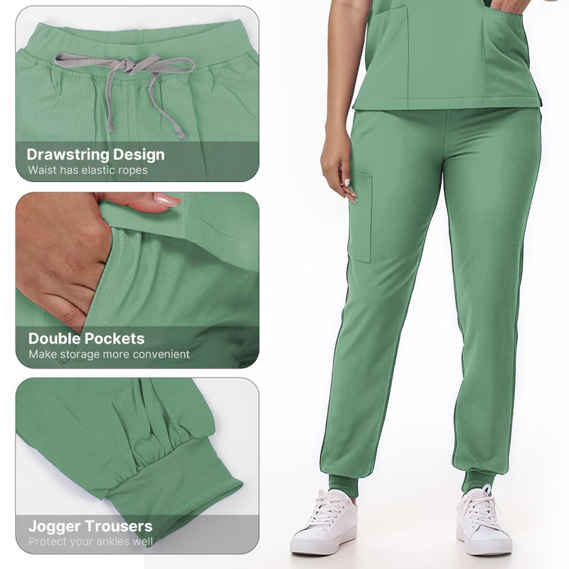 Mizzuco Scrubs Set for Women Nurse Uniform V-Neck Top and Drawstring Jogger Pants with Multi Pocket Nurse Workwear (Light Green, X-Large) - Image 4