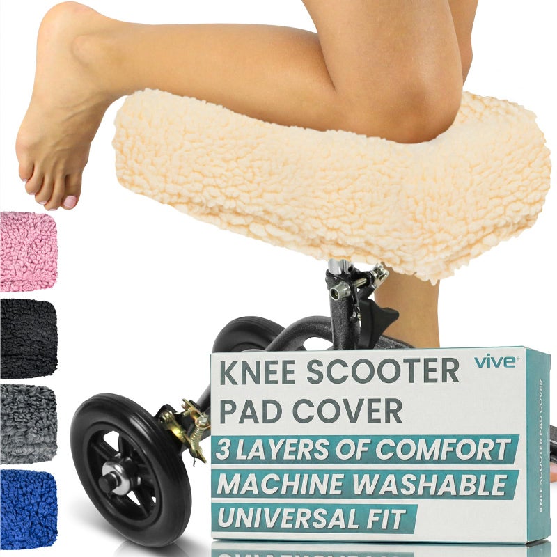 Vive Mobility Knee Walker Pad Cover - Plush Synthetic Faux Sheepskin Scooter Cushion - Accessory for Knee Roller - Leg Cart Improves Comfort During Injury (Off-White) - Image 1