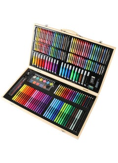 ZCM-HAPPY 180 Piece Kids Drawing Set with oil Pastels, Crayons, Colored Pencils, Markers, Portable Wooden Case  - Image 1