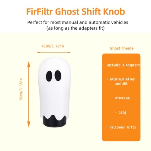 FirFiltr Universal Ghost Gear Shift Knob with 3 Threaded Adapters M8 M10 M12Fits for Most VehiclesSpooky Car Accessories Funny Gear Shifter Handle On Halloween - Image 3