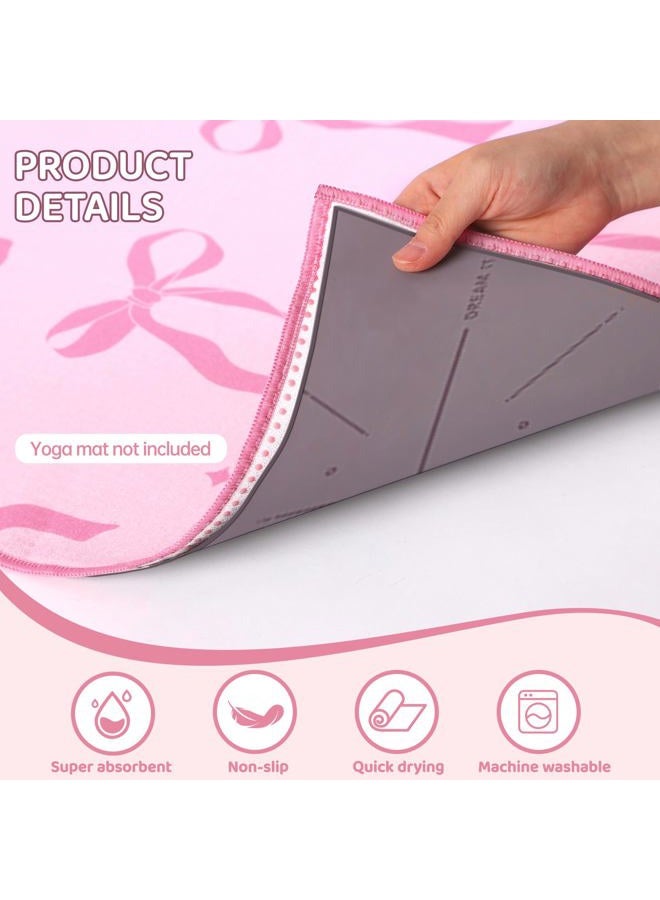 Breling Pink Bow Yoga Mat Towel Preppy Coquette Bow Non Slip Ultra Absorbent Soft Microfiber Hot Yoga Towel 72x 20 Inch for Pilates Fitness Gym Women Birthday Gifts - Image 3