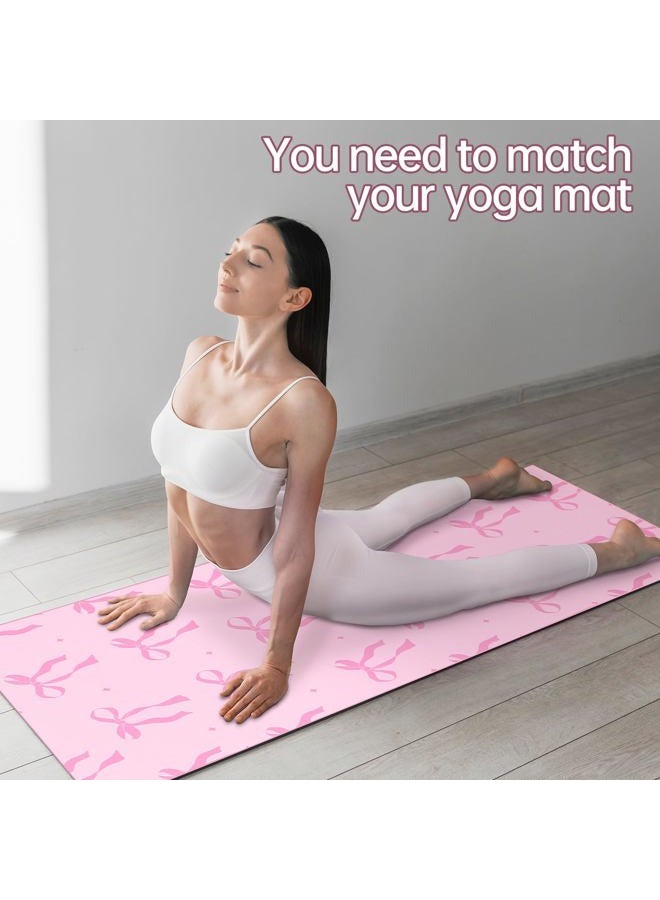 Breling Pink Bow Yoga Mat Towel Preppy Coquette Bow Non Slip Ultra Absorbent Soft Microfiber Hot Yoga Towel 72x 20 Inch for Pilates Fitness Gym Women Birthday Gifts - Image 5