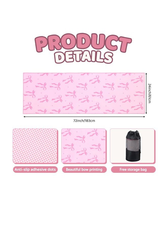 Breling Pink Bow Yoga Mat Towel Preppy Coquette Bow Non Slip Ultra Absorbent Soft Microfiber Hot Yoga Towel 72x 20 Inch for Pilates Fitness Gym Women Birthday Gifts - Image 2
