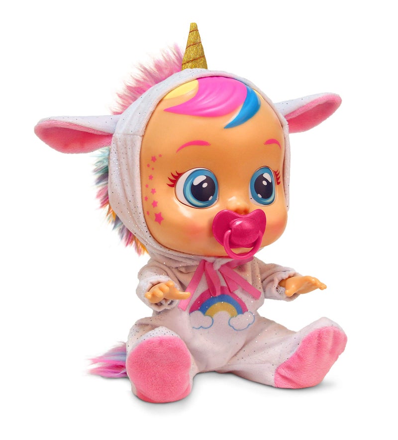CRY BABIES دمية بيبي كراي بيبيز دريمي اليونيكورن 12 بوصة | بيجامة قوس قزح لامعة قابلة للإزالة للفتيات والأطفال من 18 شهرًا وما فوق، وردي - Image 1