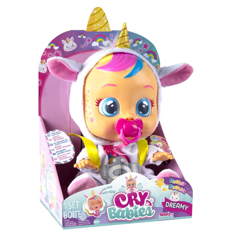 CRY BABIES دمية بيبي كراي بيبيز دريمي اليونيكورن 12 بوصة | بيجامة قوس قزح لامعة قابلة للإزالة للفتيات والأطفال من 18 شهرًا وما فوق، وردي - Image 5