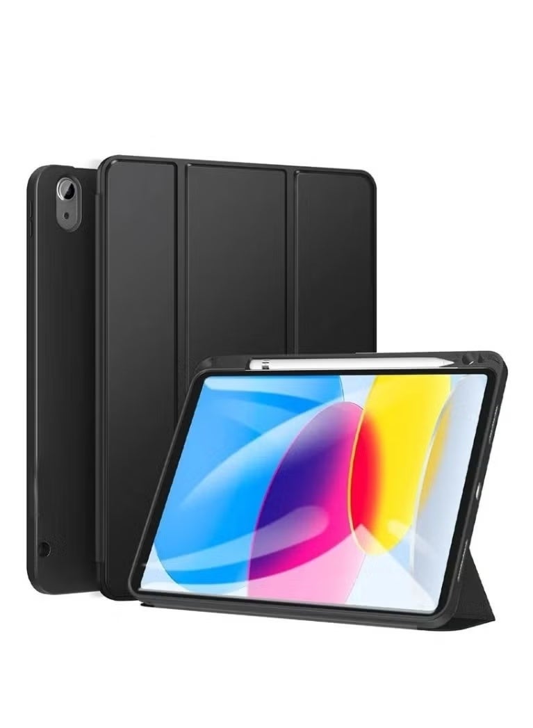 iPad 10th/11th Gen 10.9" 2022/2025 Case – Black Smart Cover with Pencil Holder & Auto Wake/Sleep