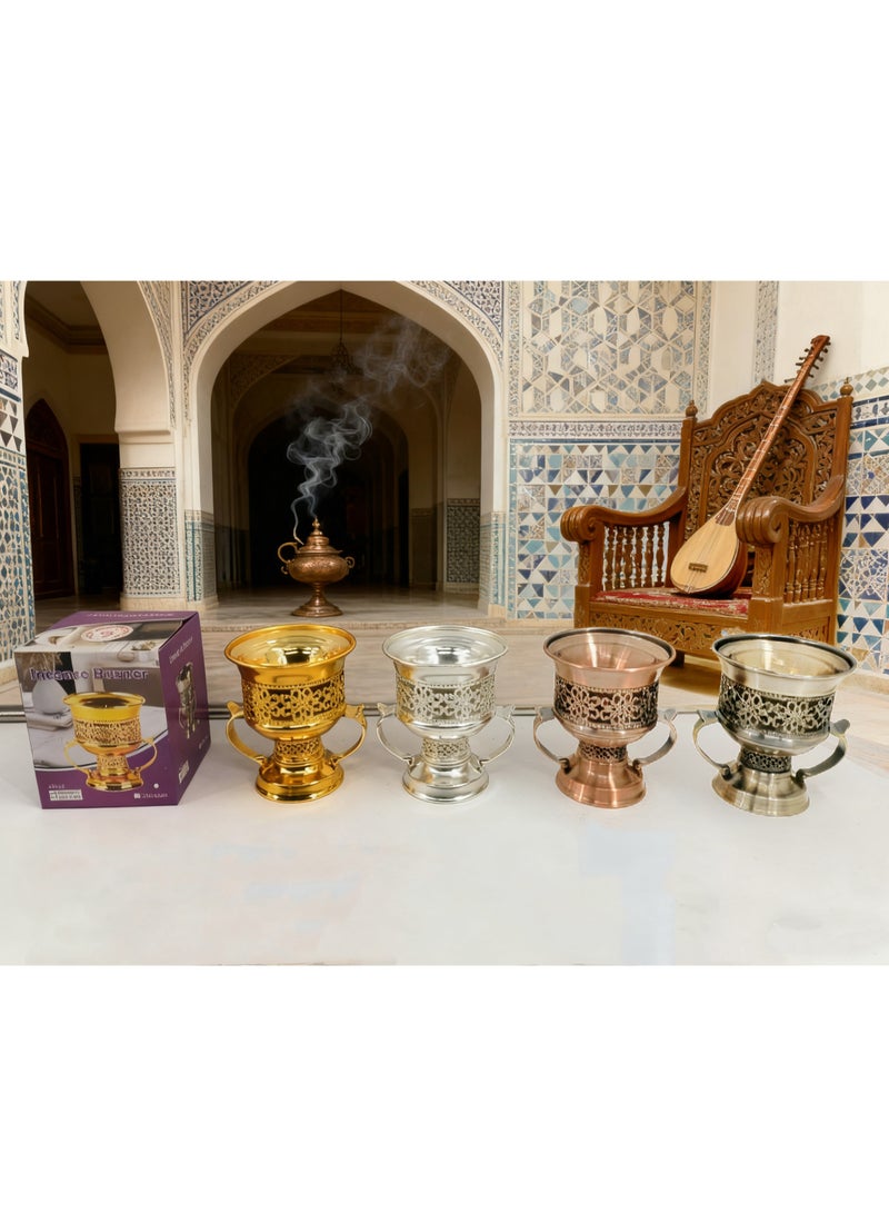 Firasa Ramadan Eid premium gift Frankincense Resin Incense Burner, Incense Censer, Bakhoor Burner, Charcoal Incense Burner, Incense Burner with Handle Tongs for Yoga, Spa Aromatherapy 1 Piece Ramdom Color(Gold/Grey/Silver/Bronze) - Image 1