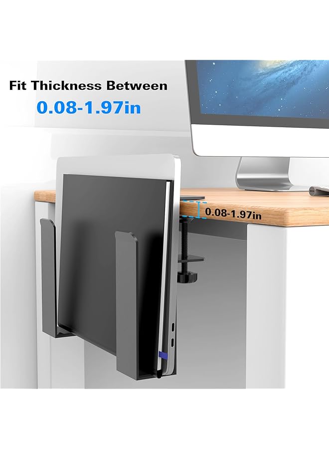 erorex Adjustable Desk Side Laptop Mount No Drill Desk Side Storage Organizer Metal Hanging Notebooks Desk Holder Punch Free Clamp On For Macbook Pro Documents With Anti Scratch Silicone  - Image 4