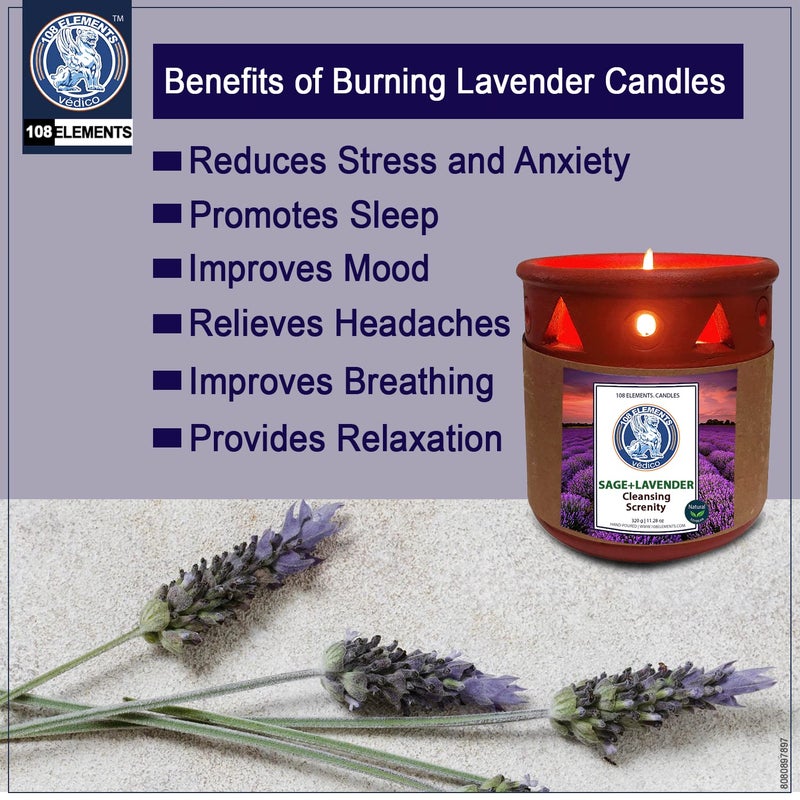 108 ELEMENTS 108 ELEMENTS Sage Lavender Candles 320G Burn Upto 40 Hours Also Banish Negative Energy I Purification and Chakra Healing Sage Lavender  - Image 2