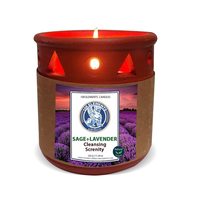 108 ELEMENTS 108 ELEMENTS Sage Lavender Candles 320G Burn Upto 40 Hours Also Banish Negative Energy I Purification and Chakra Healing Sage Lavender  - Image 1