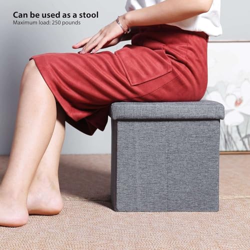 ROY ENTERPRISE Storage Bench Folding Ottoman Foot Rest Stool, 76 * 38 * 38 cm Grey Linen Footstool, Short Ottoman Bench, Foot Rest Store as Books, and Blanket Storage or Others - Image 2