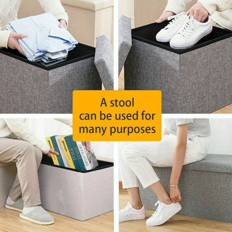 ROY ENTERPRISE Storage Bench Folding Ottoman Foot Rest Stool, 76 * 38 * 38 cm Grey Linen Footstool, Short Ottoman Bench, Foot Rest Store as Books, and Blanket Storage or Others - Image 5