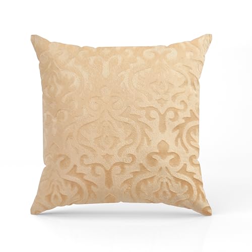 STARNSTYLE Velvet Decorative Cushion Cover 12x12 Inch - Set of 5, Soft Solid Damask Square Throw Pillow Covers for Sofa, Living Room or Home Decor - 30x30 cm Coffee & Beige - Image 2