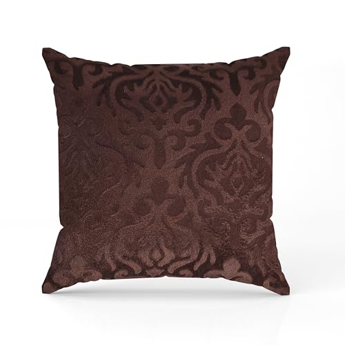 STARNSTYLE Velvet Decorative Cushion Cover 12x12 Inch - Set of 5, Soft Solid Damask Square Throw Pillow Covers for Sofa, Living Room or Home Decor - 30x30 cm Coffee & Beige - Image 3