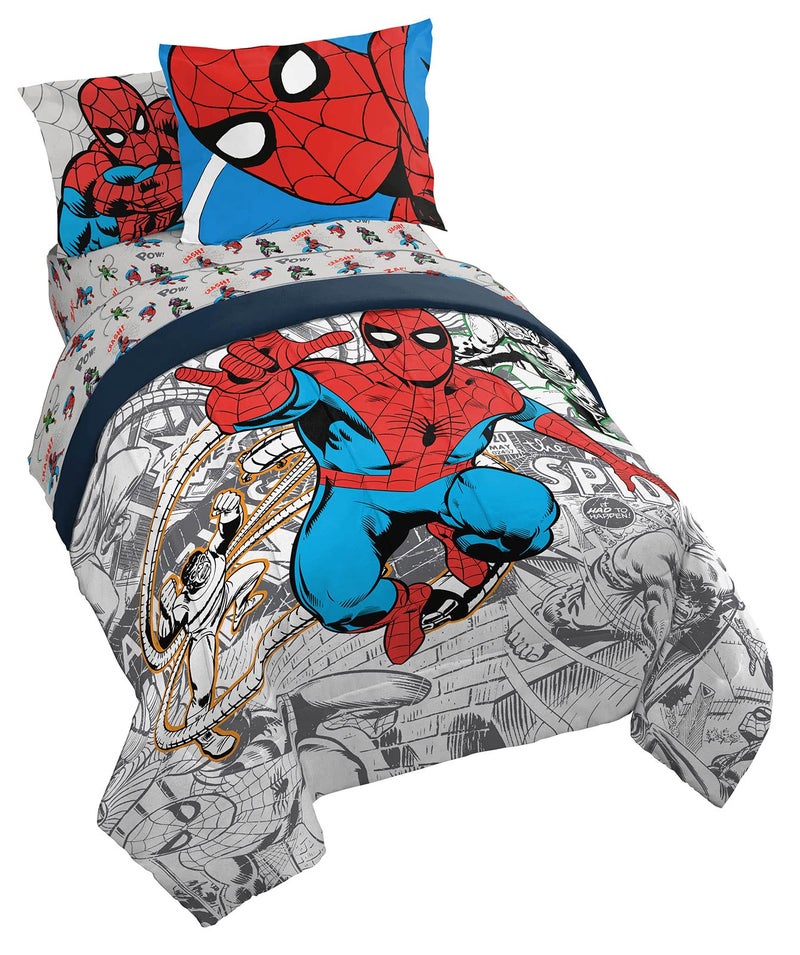 Marvel Press Marvel Spiderman Spidey VS 5 Piece Twin Size Bed Set - Includes Comforter & Sheet Set Bedding - Super Soft Fade Resistant Microfiber (Official Product) - Image 1
