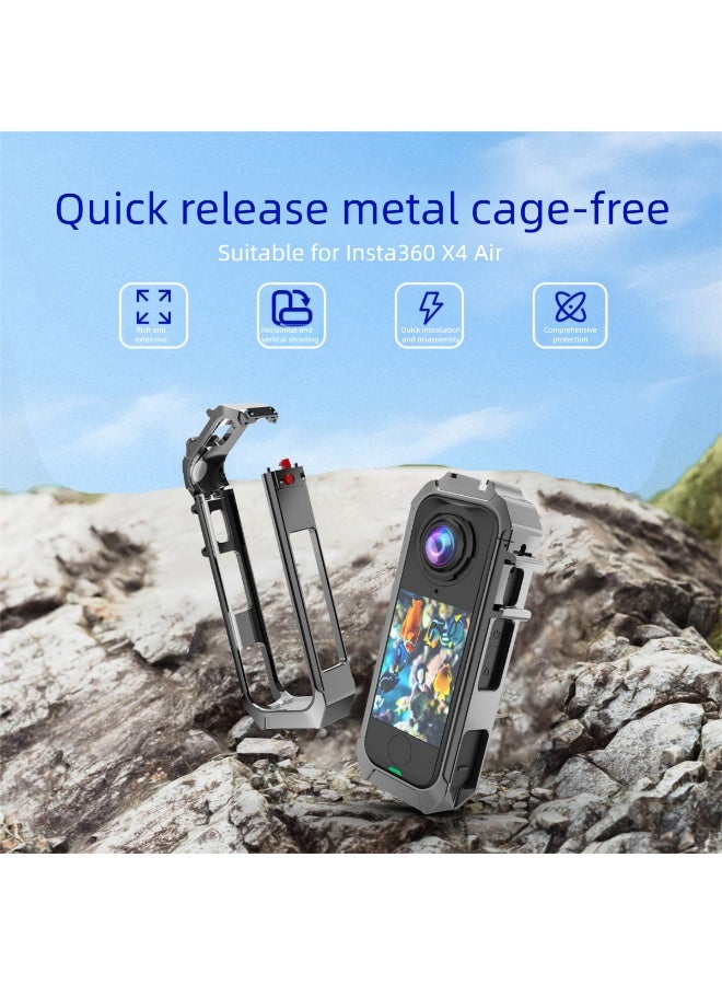 Compatible with Insta360 X4 Air – Magnetic Quick-Release Protective Frame, Aluminum Alloy Metal Cage with Shock-Resistant Design and Dual Cold Shoe Mounts - Image 1