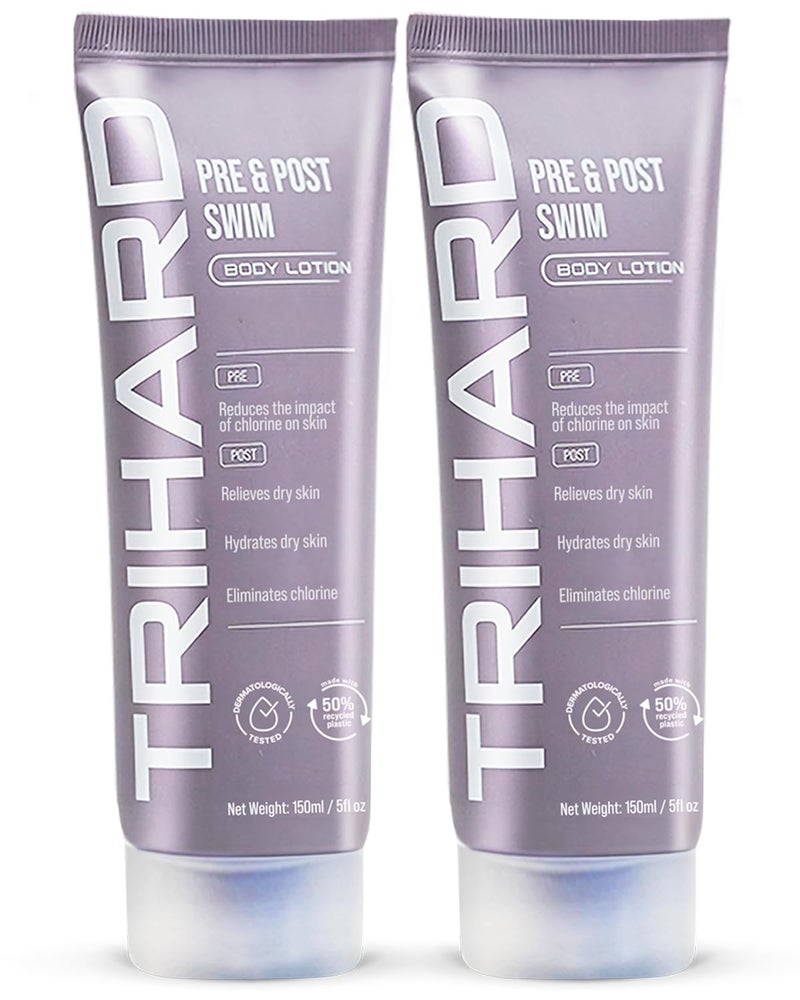 TRIHARD Chlorine Defense Body Lotion for Swimmers, Protects and Hydrates Sensitive Skin from Pool and Ocean, Pre and Post Swim Chlorine Protection from Hard Water and Chemicals (Pack of 2) - Image 1