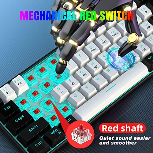 Snpurdiri 60% Wired Mechanical Gaming Keyboard, Ice Blue LED Backlit 61 Keys Mini Wired Office Keyboard for Windows Laptop PC Mac (Black-White, Red Switches) - Image 2