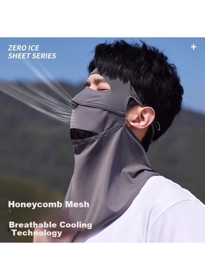 Ousen Sun Protection Face Mask For Men, Summer Uv Protection Cycling Outdoor Windproof Dustproof Sunshade Ice Silk Full Face Mask Mouth Mask - Image 5