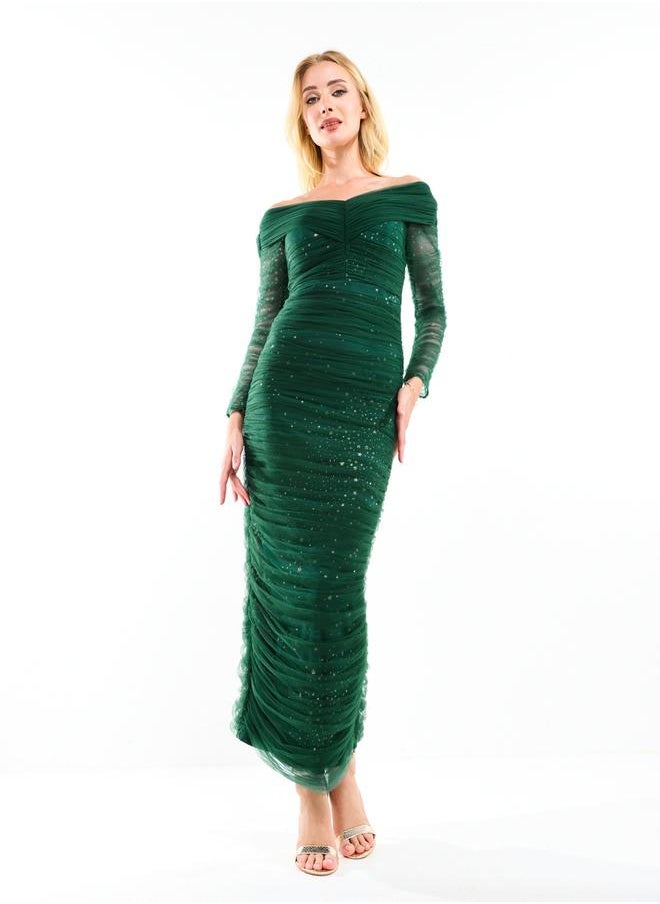 House of Moda Emerald Tulle Dress - Image 1