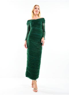 House of Moda Mesh Insert Star Accent Ruched Bodycon Maxi Dress by Styli  - Image 3