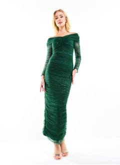 House of Moda Mesh Insert Star Accent Ruched Bodycon Maxi Dress by Styli  - Image 2