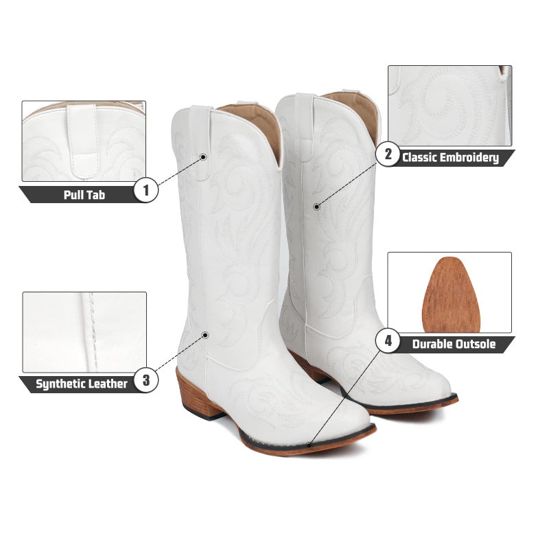 IUV Cowboy Boots For Women Mid Calf Cowgirl Boots Pointy Toe Western Boot - Image 5