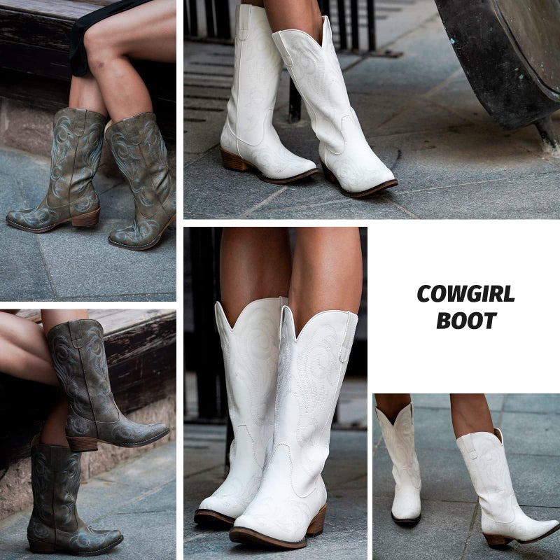 IUV Cowboy Boots For Women Mid Calf Cowgirl Boots Pointy Toe Western Boot - Image 3